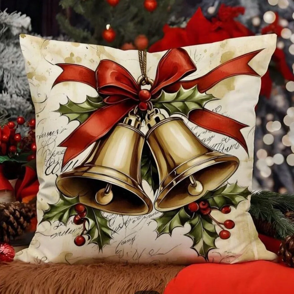 Christmas Bell Decorative Pillow Cover 4 pc new